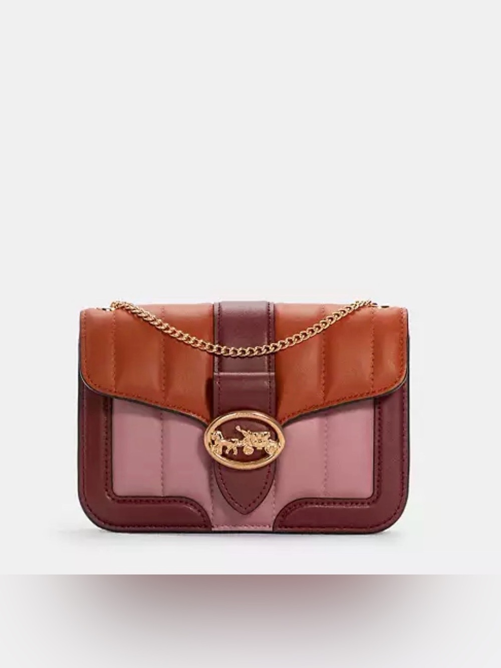 Coach Colorblock Leather Crossbody in Pink, Brown and Tan